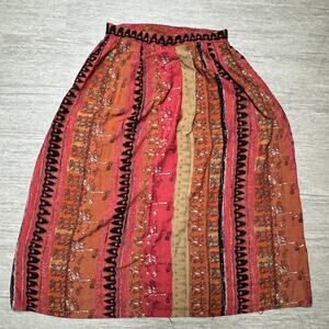 Vintage Melrose Rayon Skirt USA Women's 14 Pull On Long Red Striped Boho